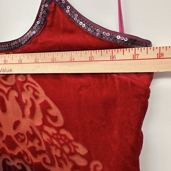 Free People Velvet Burnout Tunic Mini Dress Sz 8 Silk Forbidden Ivy Red Purple - Picture 9 of 12